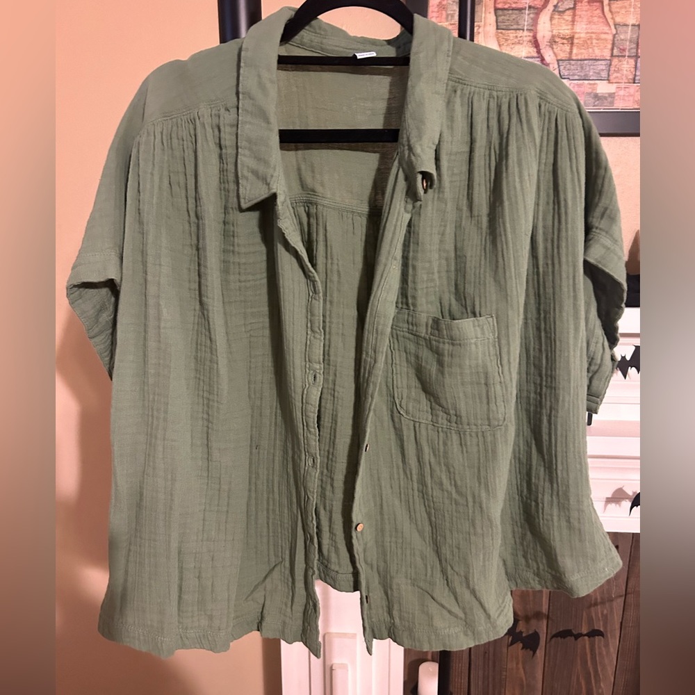 Plus Size Linen Button Up Shirt.
